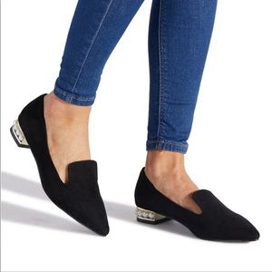 NWOT - ShoeDazzle Black Flats w/ Pearl Heel Detail